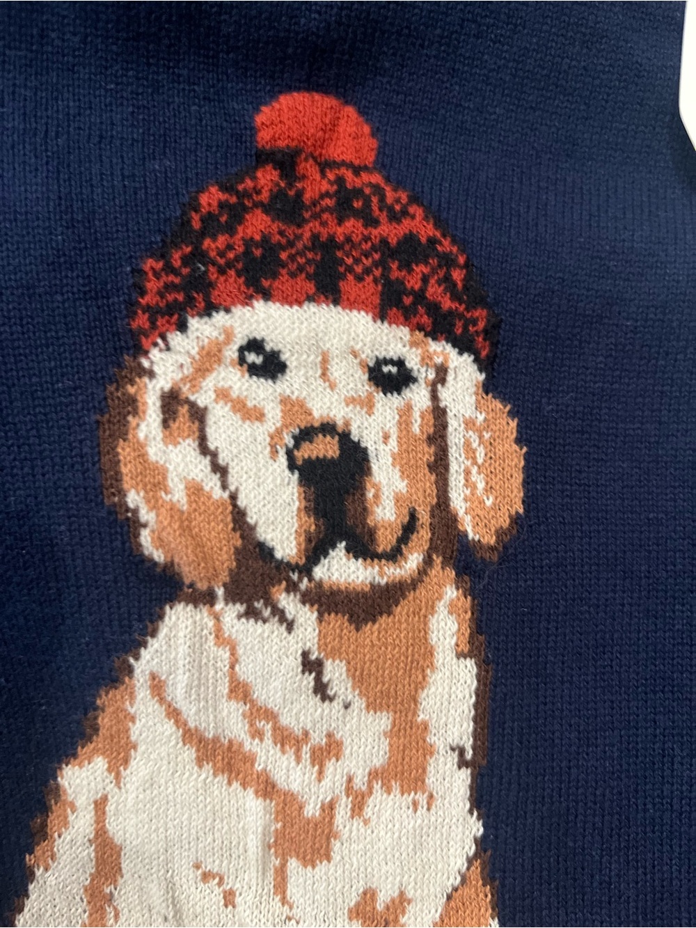 NWT Chaps Navy Sweater with Golden Dog Graphic and Red Hat - Picture 9 of 9